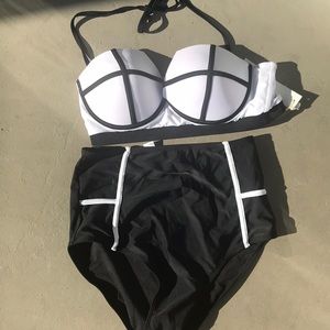 Black & white La Plage hugh waisted bathing suit.